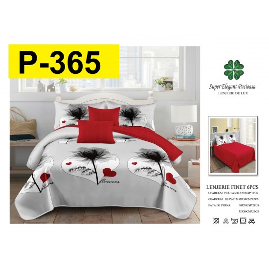 Lenjerie de Pat din Finet, 6 Piese, Pat 2 Persoane Lenjerii bumbac finet 2 persoane 6 piese