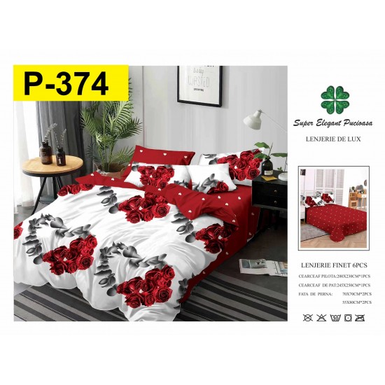 Lenjerie de Pat din Finet, 6 Piese, Pat 2 Persoane Lenjerii bumbac finet 2 persoane 6 piese