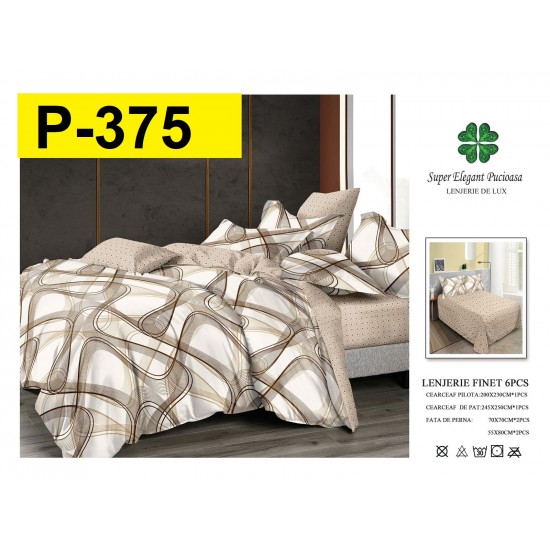 Lenjerie de Pat din Finet, 6 Piese, Pat 2 Persoane Lenjerii bumbac finet 2 persoane 6 piese