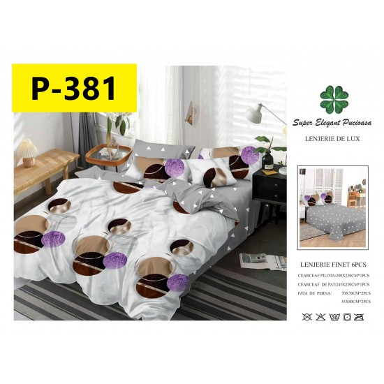 Lenjerie de Pat din Finet, 6 Piese, Pat 2 Persoane Lenjerii bumbac finet 2 persoane 6 piese