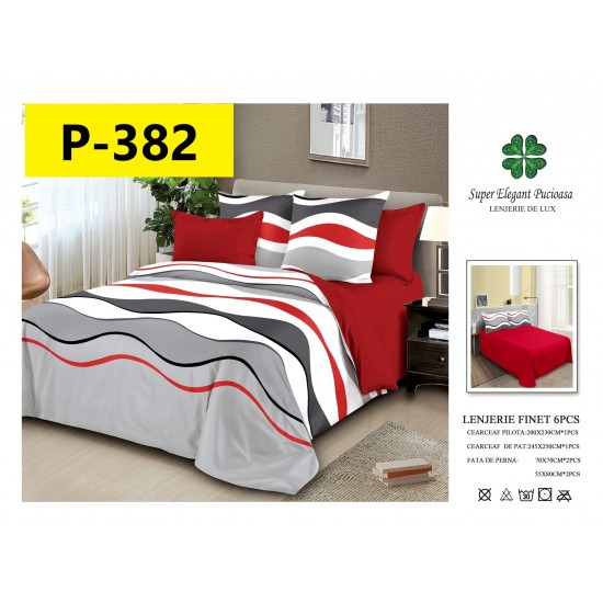 Lenjerie de Pat din Finet, 6 Piese, Pat 2 Persoane Lenjerii bumbac finet 2 persoane 6 piese
