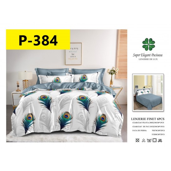 Lenjerie de Pat din Finet, 6 Piese, Pat 2 Persoane Lenjerii bumbac finet 2 persoane 6 piese