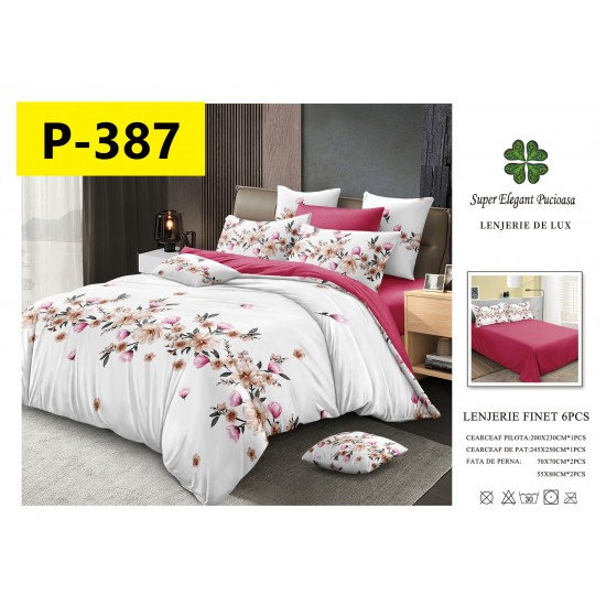 Lenjerie de Pat din Finet, 6 Piese, Pat 2 Persoane Lenjerii bumbac finet 2 persoane 6 piese