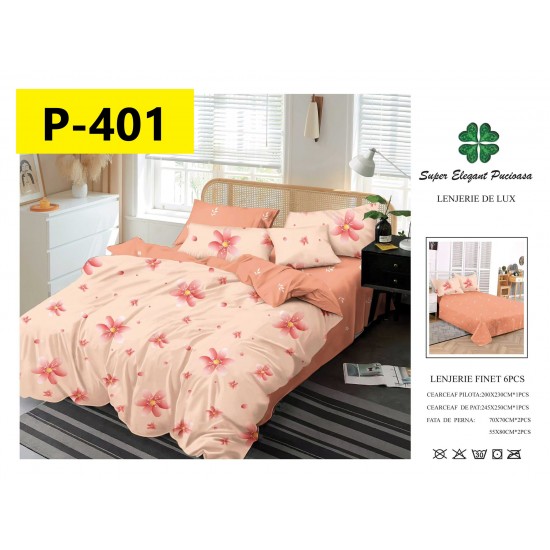 Lenjerie de Pat din Finet, 6 Piese, Pat 2 Persoane Lenjerii bumbac finet 2 persoane 6 piese
