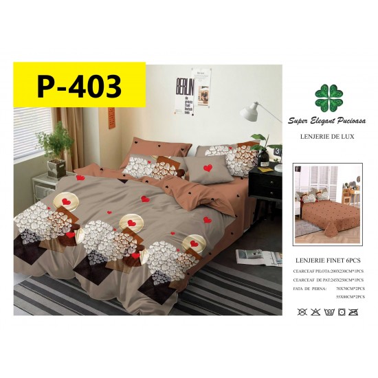 Lenjerie de Pat din Finet, 6 Piese, Pat 2 Persoane Lenjerii bumbac finet 2 persoane 6 piese