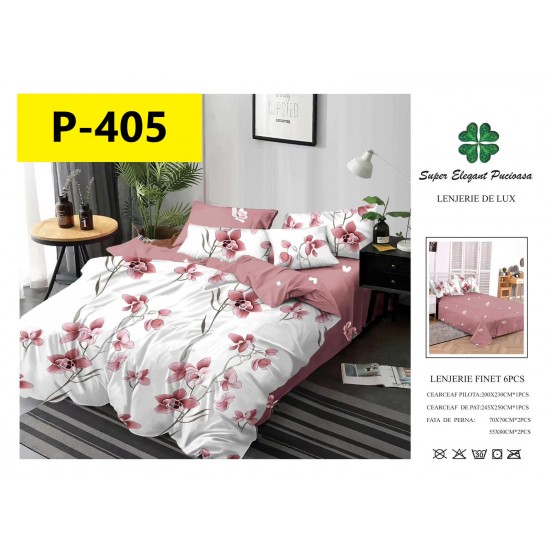 Lenjerie de Pat din Finet, 6 Piese, Pat 2 Persoane Lenjerii bumbac finet 2 persoane 6 piese