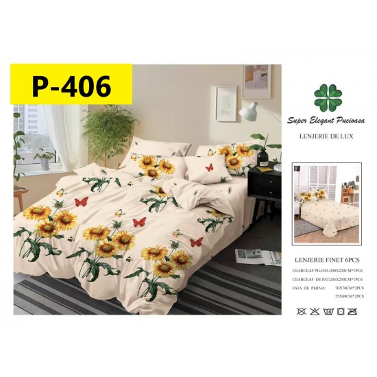 Lenjerie de Pat din Finet, 6 Piese, Pat 2 Persoane Lenjerii bumbac finet 2 persoane 6 piese