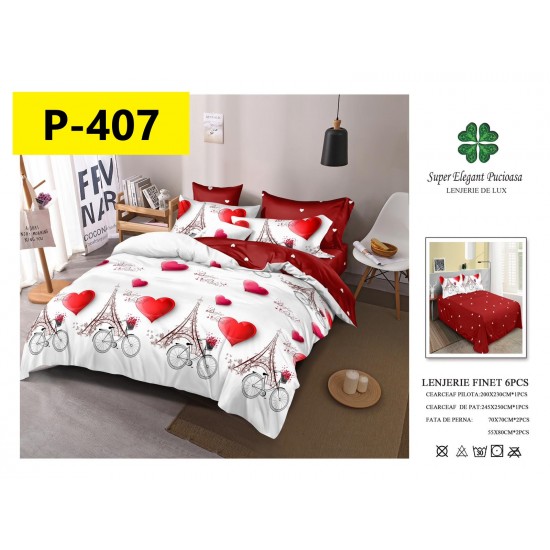 Lenjerie de Pat din Finet, 6 Piese, Pat 2 Persoane Lenjerii bumbac finet 2 persoane 6 piese