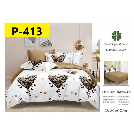 Lenjerie de Pat din Finet, 6 Piese, Pat 2 Persoane Lenjerii bumbac finet 2 persoane 6 piese