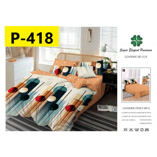 Lenjerie de Pat din Finet, 6 Piese, Pat 2 Persoane Lenjerii bumbac finet 2 persoane 6 piese