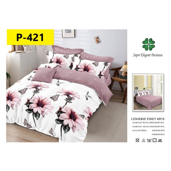 Lenjerie de Pat din Finet, 6 Piese, Pat 2 Persoane Lenjerii bumbac finet 2 persoane 6 piese