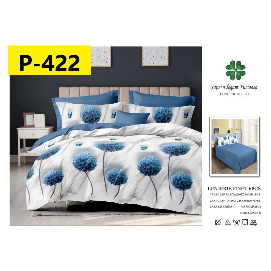 Lenjerie de Pat din Finet, 6 Piese, Pat 2 Persoane Lenjerii bumbac finet 2 persoane 6 piese