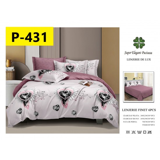 Lenjerie de Pat din Finet, 6 Piese, Pat 2 Persoane Lenjerii bumbac finet 2 persoane 6 piese