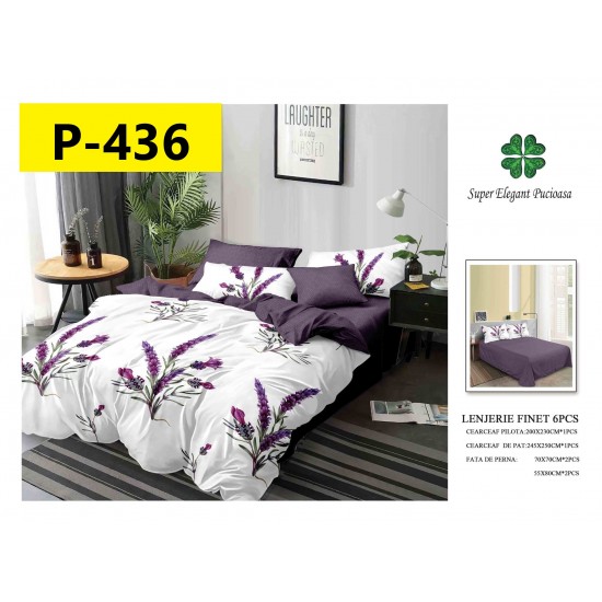 Lenjerie de Pat din Finet, 6 Piese, Pat 2 Persoane Lenjerii bumbac finet 2 persoane 6 piese