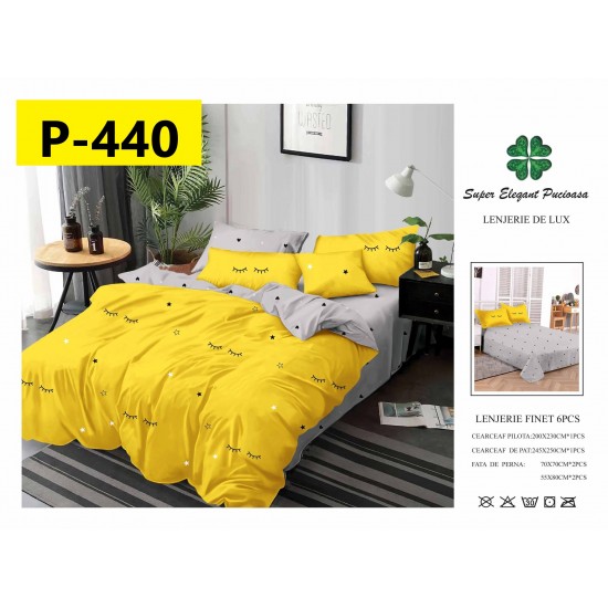 Lenjerie de Pat din Finet, 6 Piese, Pat 2 Persoane Lenjerii bumbac finet 2 persoane 6 piese