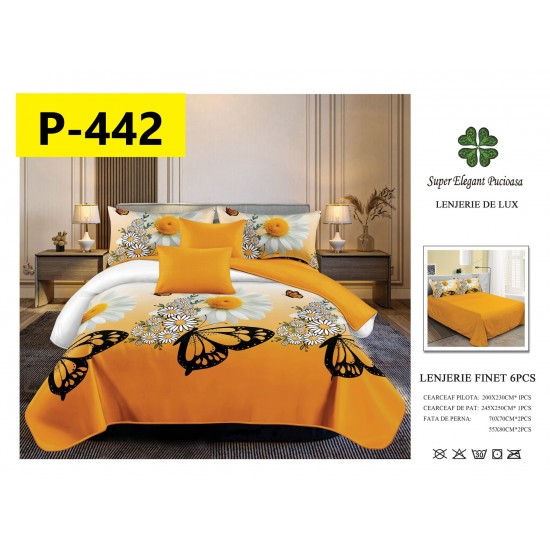 Lenjerie de Pat din Finet, 6 Piese, Pat 2 Persoane Lenjerii bumbac finet 2 persoane 6 piese