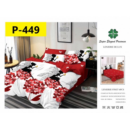 Lenjerie de Pat din Finet, 6 Piese, Pat 2 Persoane Lenjerii bumbac finet 2 persoane 6 piese
