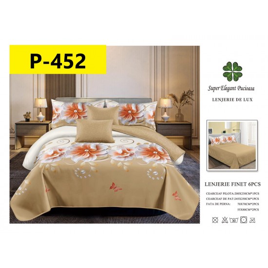 Lenjerie de Pat din Finet, 6 Piese, Pat 2 Persoane Lenjerii bumbac finet 2 persoane 6 piese