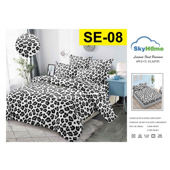 Lenjerie de Pat din Finet cu elastic, 6 Piese, Pat 2 Persoane Lenjerii bumbac finet 2 persoane 6 piese, cearșaf pat cu elastic