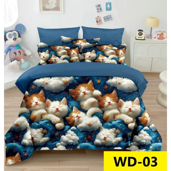 Lenjerie de pat Bumbac Finet 4 piese 2 persona cu elastic imprimare digitala 5d Oferta 1+1: Lenjerii de pat dublu 5D, 4 piese, cu elastic