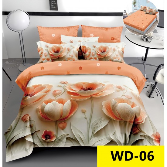 Lenjerie de pat Bumbac Finet 4 piese 2 persona cu elastic imprimare digitala 5d Oferta 1+1: Lenjerii de pat dublu 5D, 4 piese, cu elastic