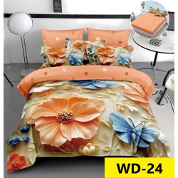 Lenjerie de pat Bumbac Finet 4 piese 2 persona cu elastic imprimare digitala 5d 