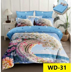 Lenjerie de pat Bumbac Finet 4 piese 2 persona cu elastic imprimare digitala 5d 