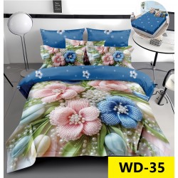 Lenjerie de pat Bumbac Finet 4 piese 2 persona cu elastic imprimare digitala 5d 